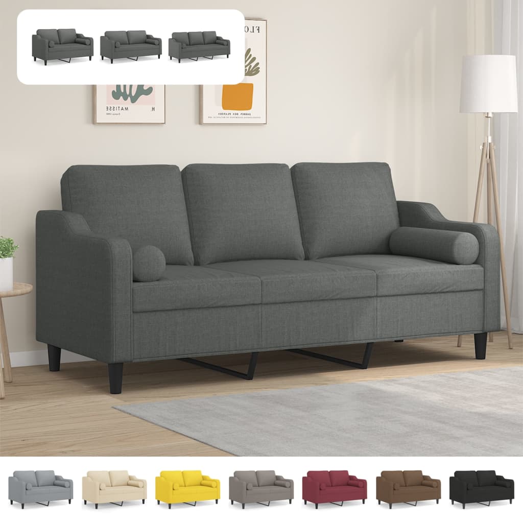 vidaXL 2-Seater Sofa with Throw Pillows Accent Loveseat for Living Room Fabric-3