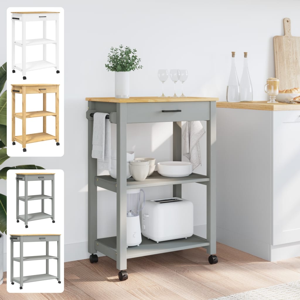 vidaXL Kitchen Trolley Rolling Cart on Wheels Living Room Solid Wood Pine-0