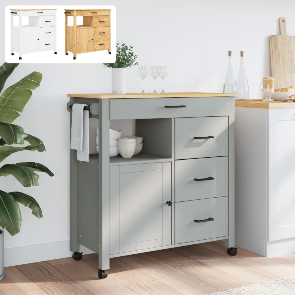 vidaXL Kitchen Trolley Rolling Cart on Wheels Living Room Solid Wood Pine-1