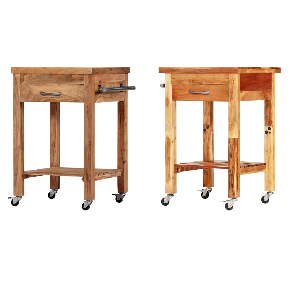 vidaXL Kitchen Cart Wooden Rolling Kitchen Trolley Stand Solid Wood Acacia-5