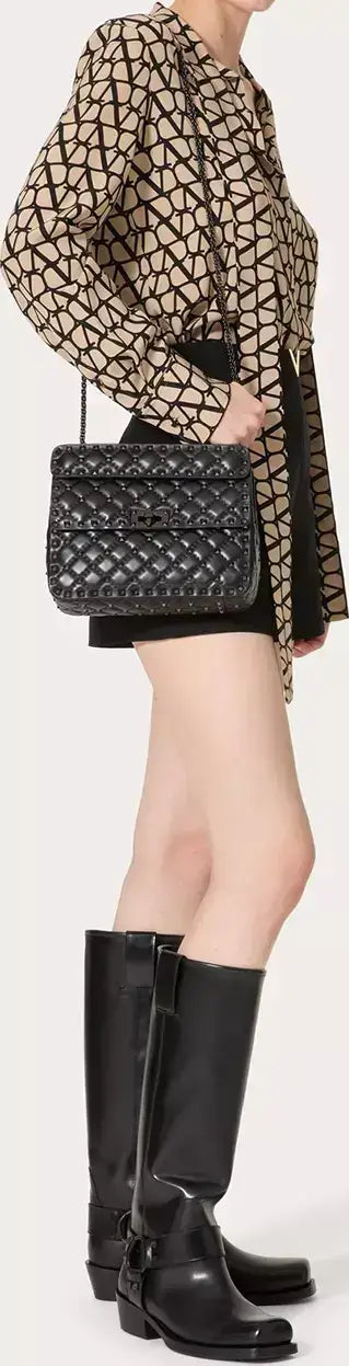 Black Nappa leather Valentino Garavani Spike Bag with quilted design and shoulder strap