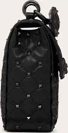 Valentino Garavani black nappa leather spike bag with quilted design and pyramid studs