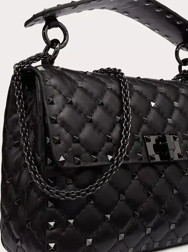 Black Nappa leather Valentino Garavani Spike Bag with studs and chain strap