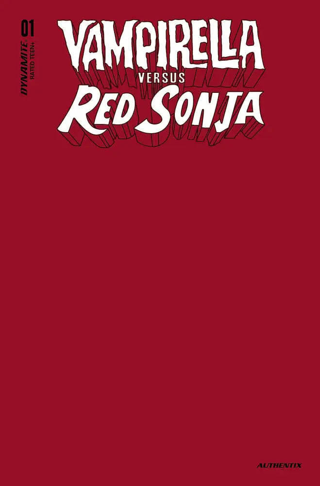 Comic book cover for Vampirella versus Red Sonja by Dan Abnett on red background