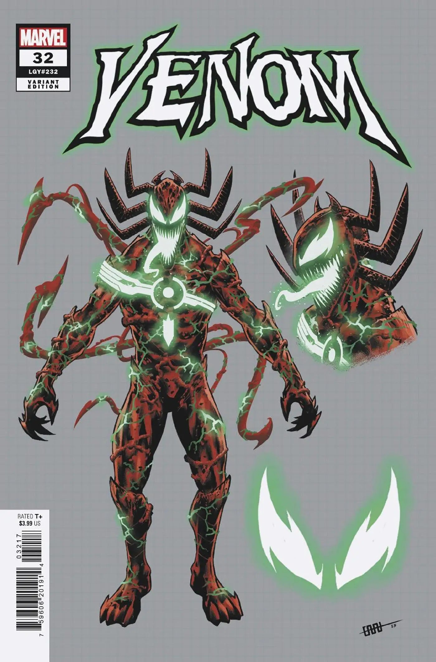 Menacing alien creature with glowing accents on Venom #32 Cafu Design Variant trading card