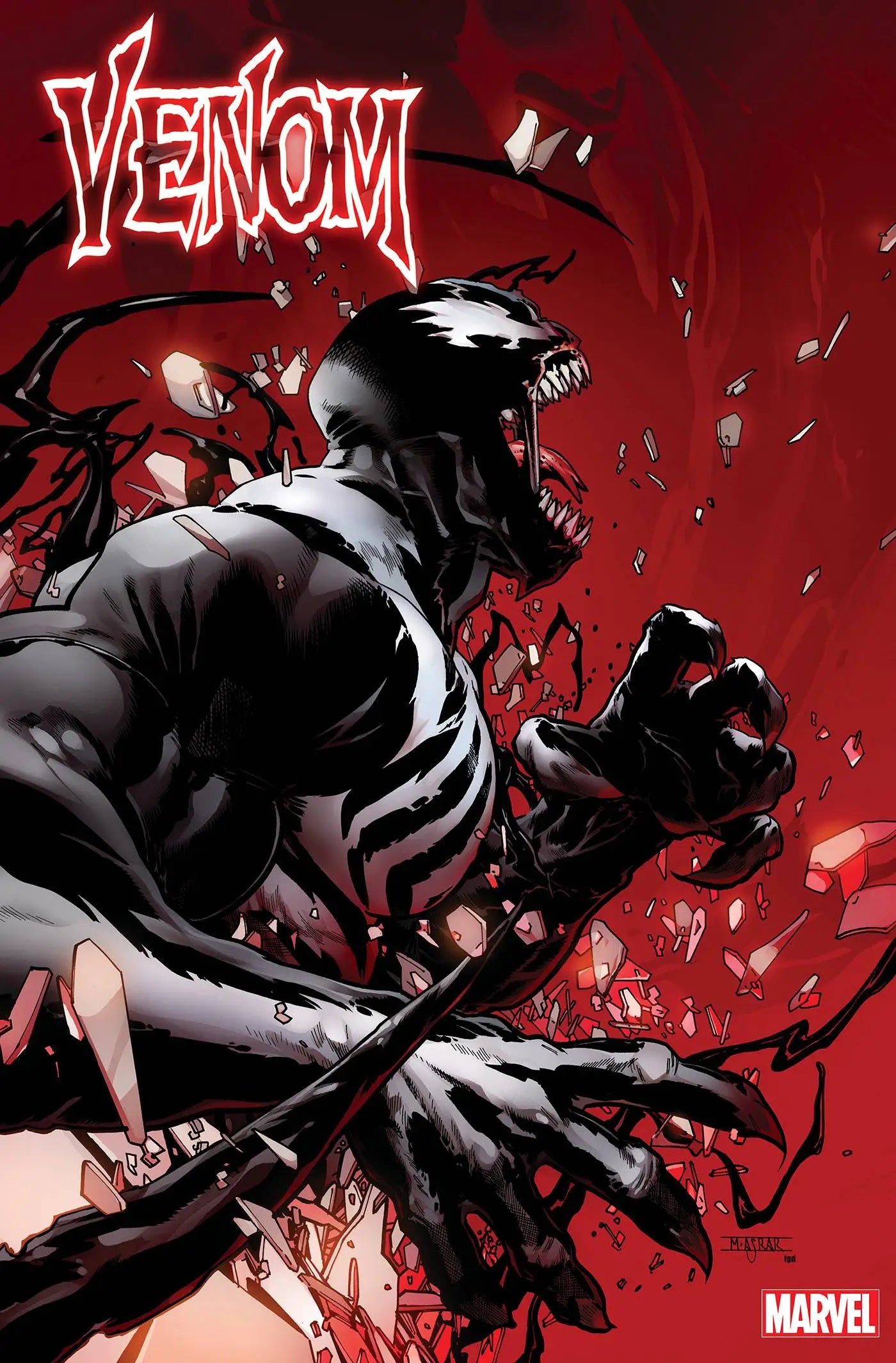 Venom comic book cover with aggressive symbiote Lee Price on red backdrop