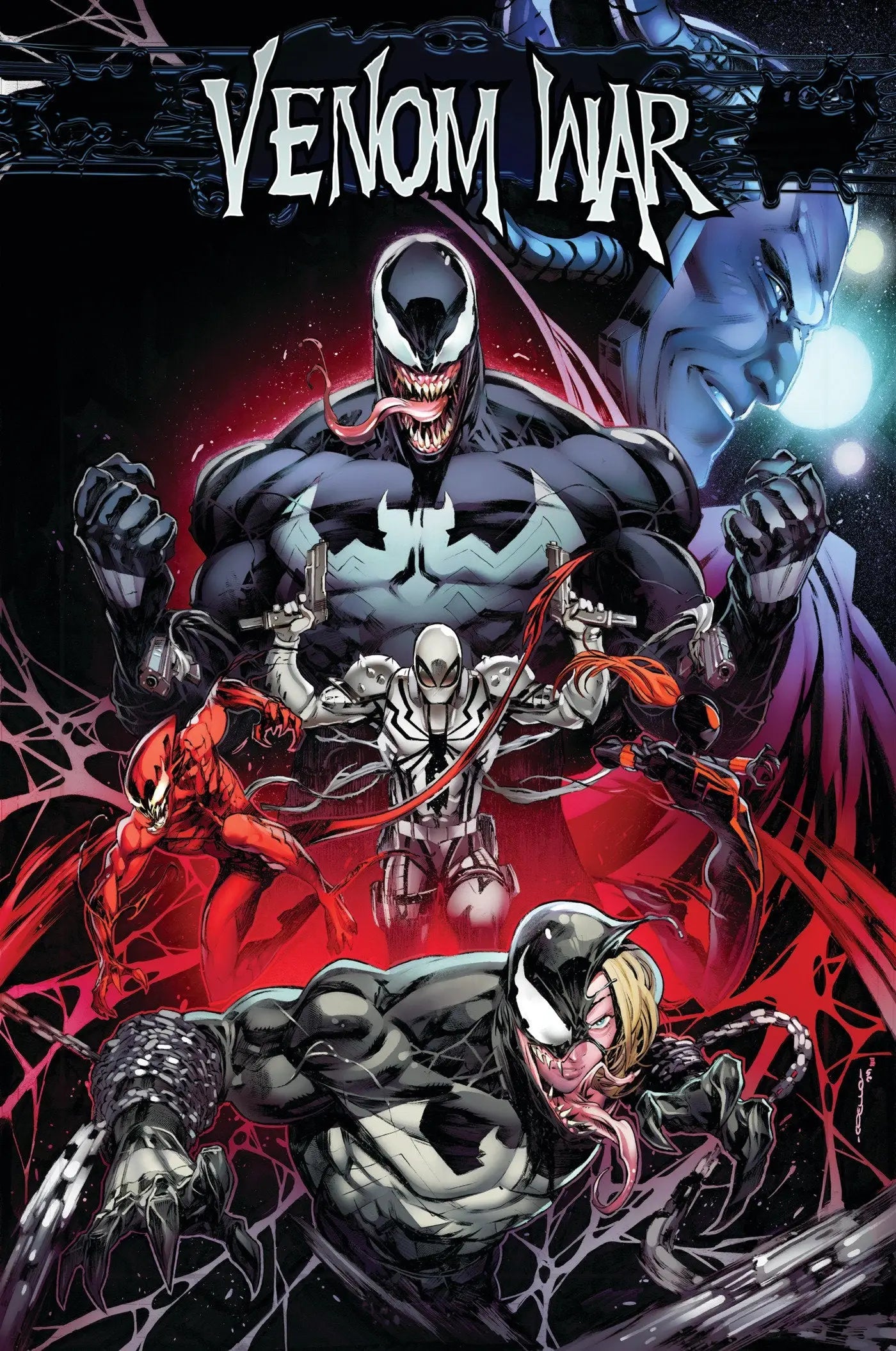 Comic book cover from Venom War TP featuring Eddie Brock and the venom saga
