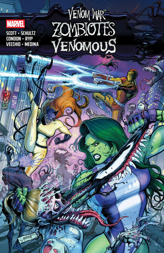Comic book cover of Venom War Zombiotes featuring Venom War Venomous characters