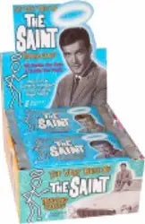 Vintage display box for The Saint trading cards featuring retro-style portrait of a man