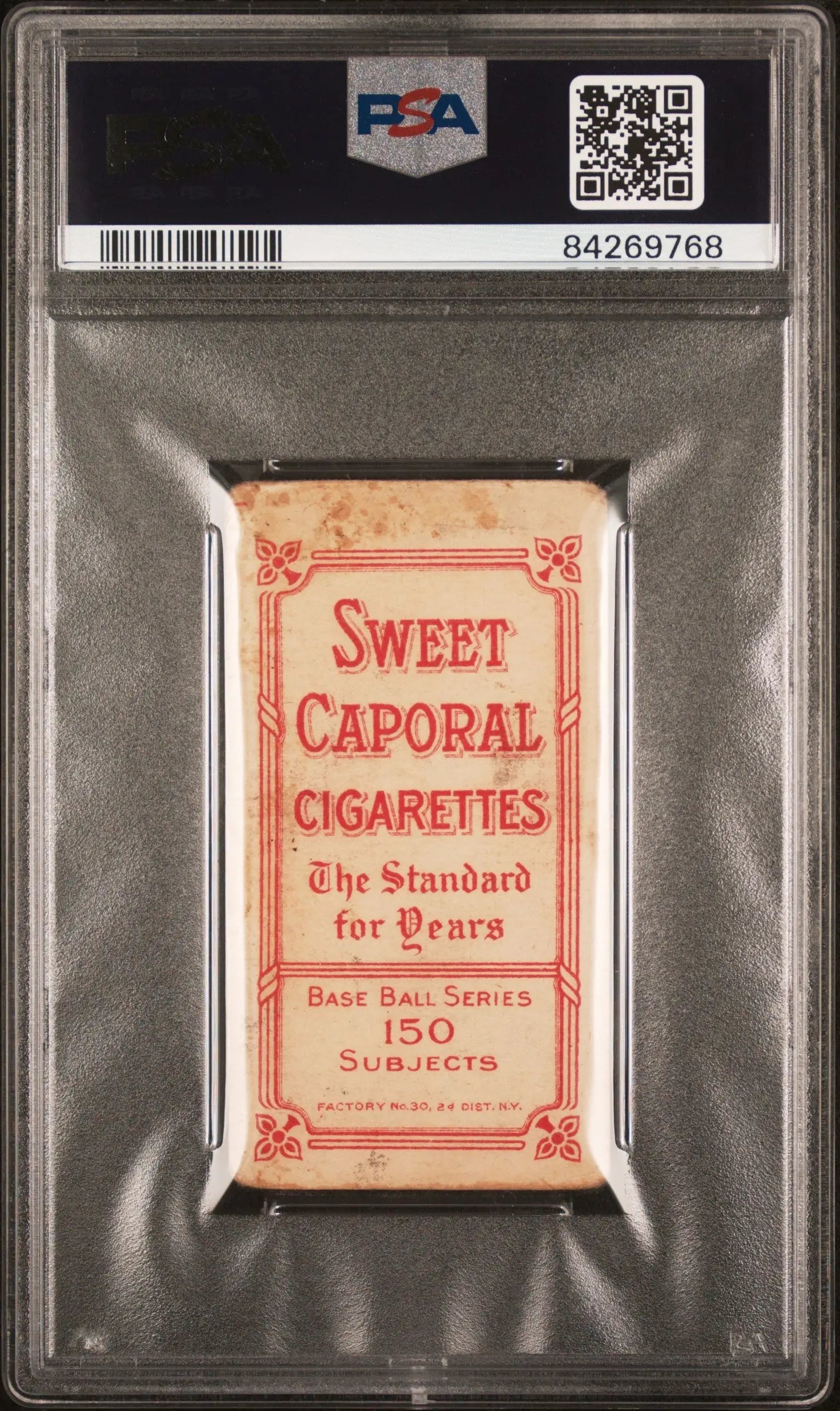PSA-graded Vic Willis 1909-11 T206 Sweet Caporal cigarette card with red text