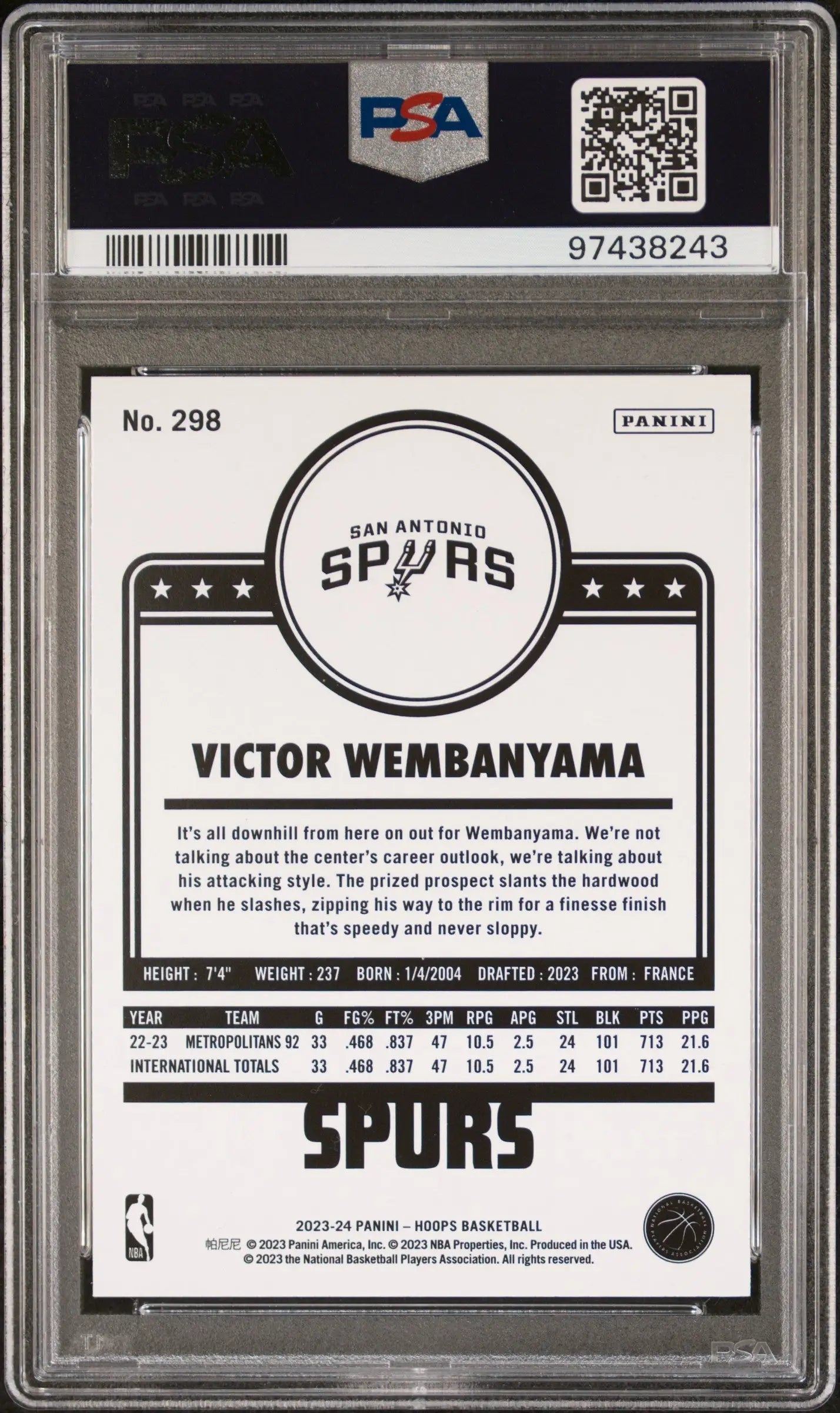 PSA-graded Victor Wembanyama 2023 Hoops Rookie Teal Explosion card in Gem Mint condition