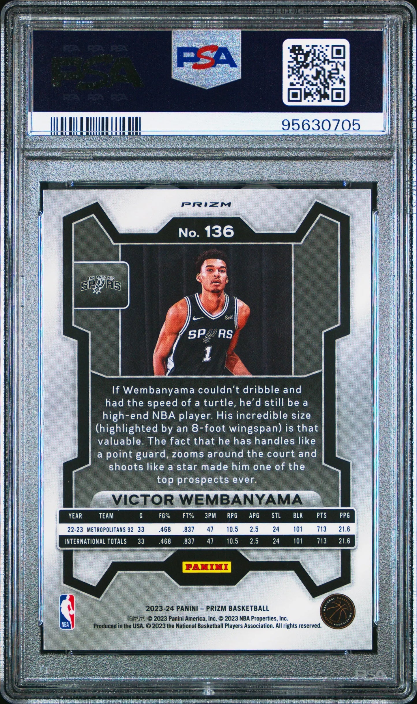 Graded Victor Wembanyama basketball card Panini Prizm Fast Break PSA 9 Mint