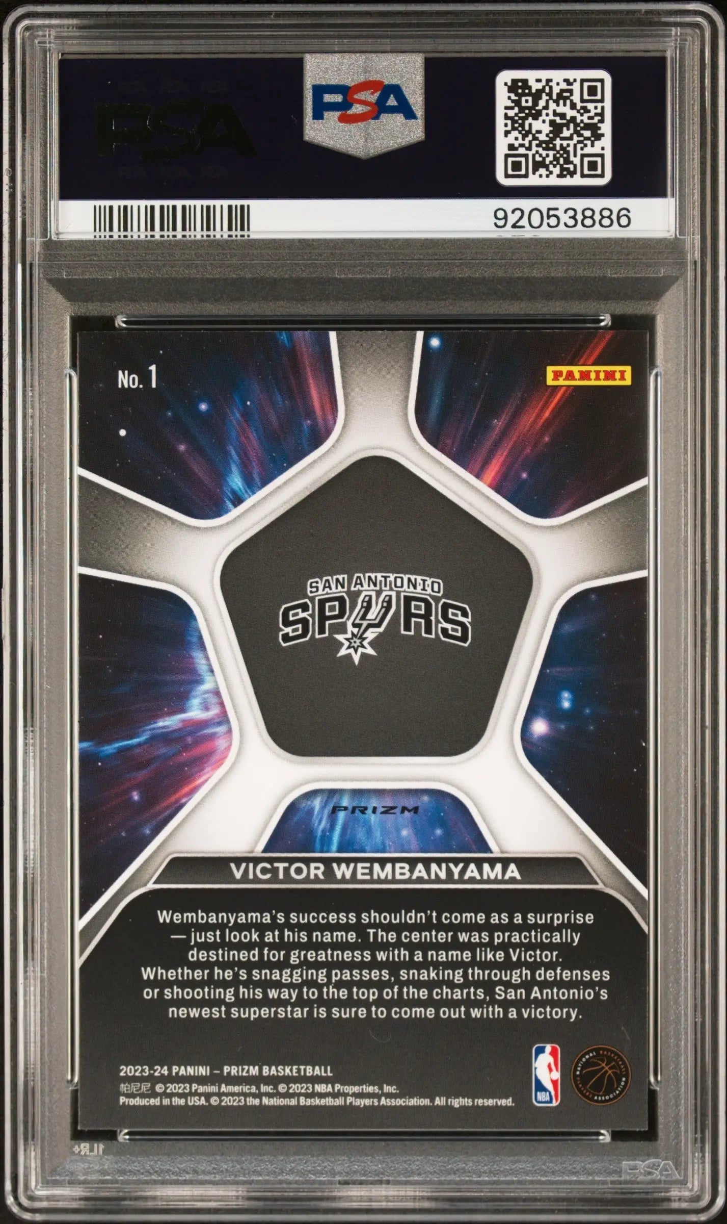 Graded Victor Wembanyama basketball card in Prizm Deep Space Silver PSA 10 Gem Mint