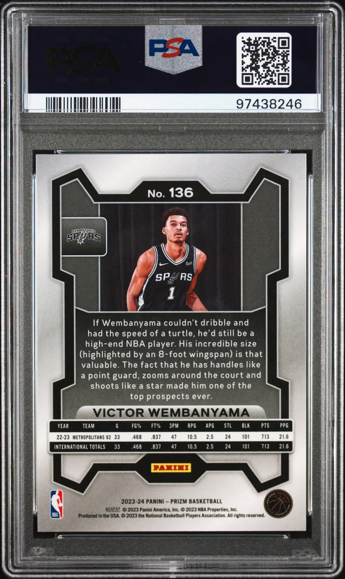 Victor Wembanyama 2023 Panini Prizm Rookie #136 PSA 10 in protective case