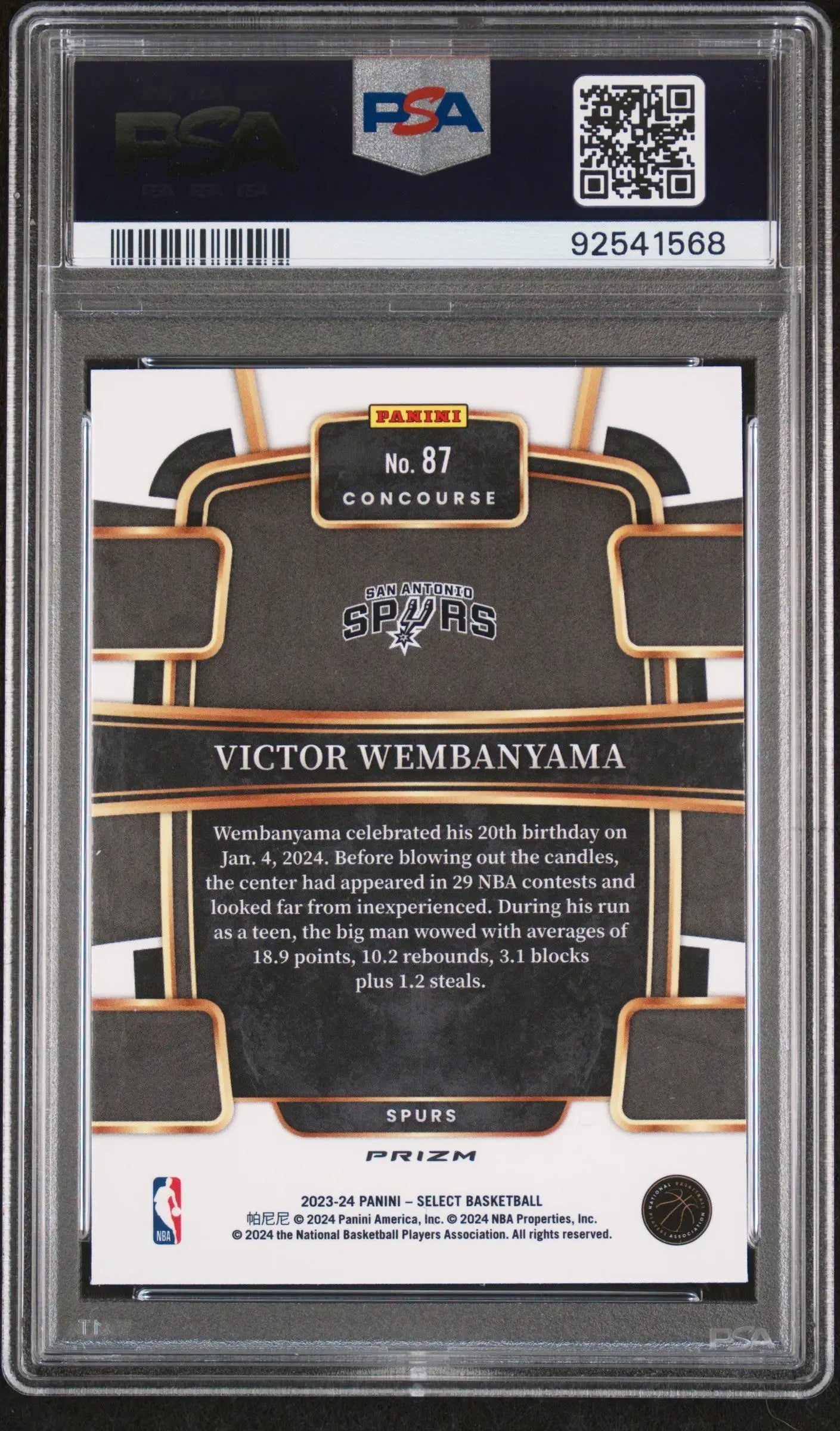 Victor Wembanyama 2023 Select Blue Prizm PSA 10 Gem Mint trading card