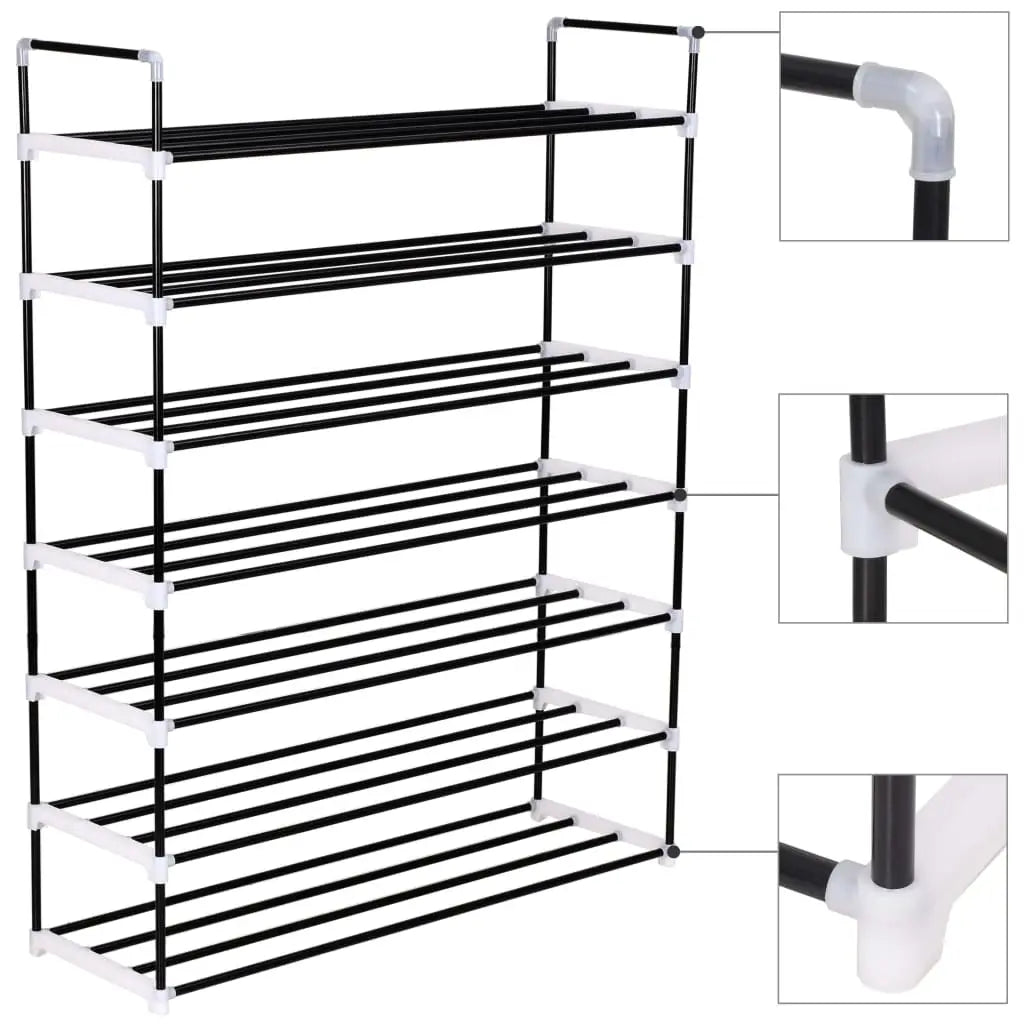 vidaXL 1/4/7x Shoe Rack with 7 Shelves Metal and Plastic Black Storage Stand - Home & Garden > Household Supplies >