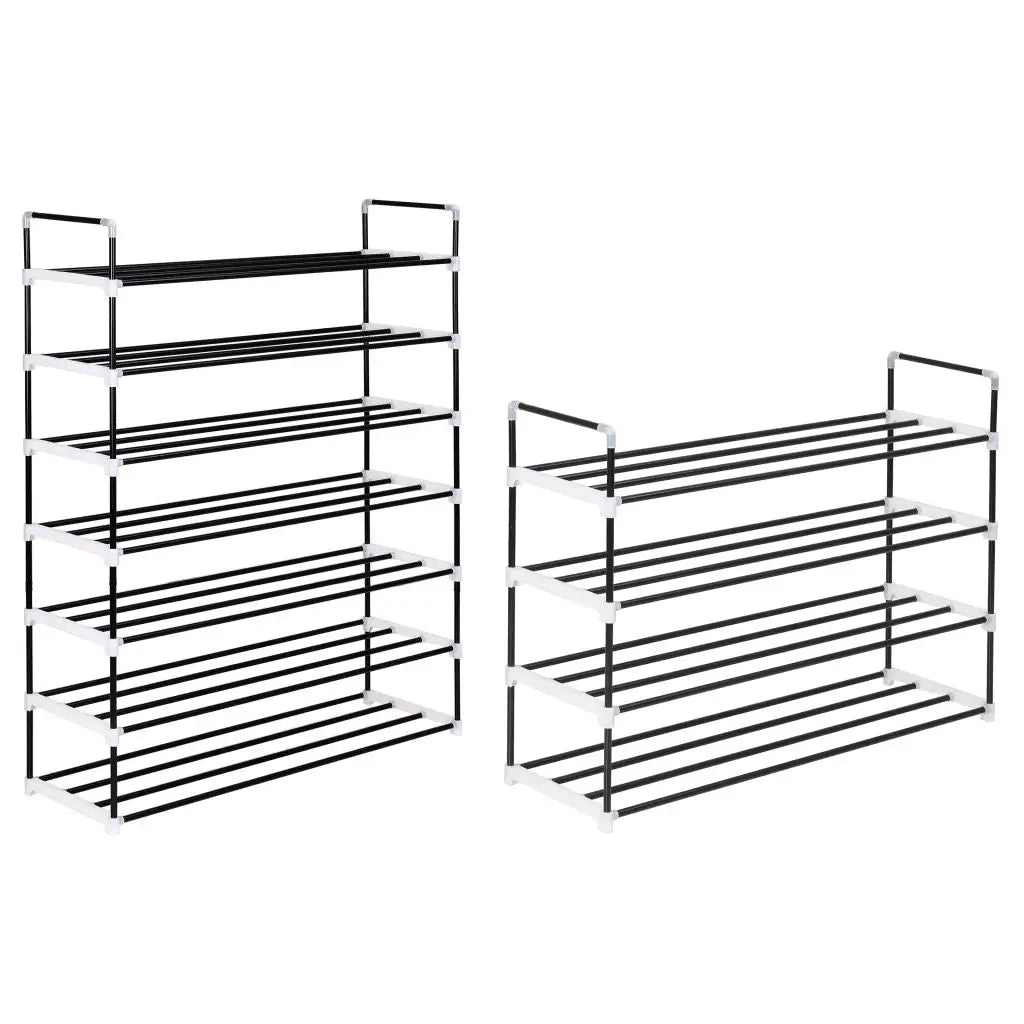 vidaXL 1/4/7x Shoe Rack with 7 Shelves Metal and Plastic Black Storage Stand - 4 piece - Home & Garden > Household