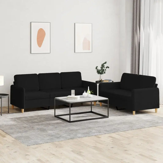 vidaXL 2 Piece Sofa Set with Cushions Black Fabric - Furniture > Sofas