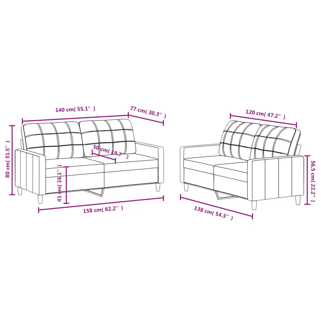 vidaXL 2 Piece Sofa Set with Cushions Black Fabric - Furniture > Sofas