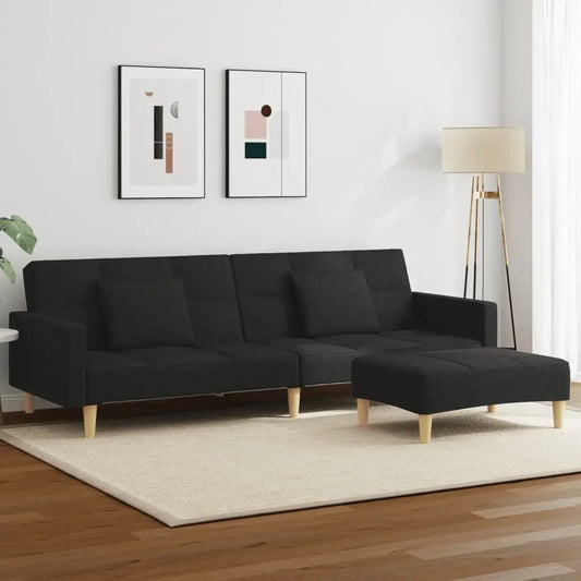 vidaXL 2-Seater Sofa Bed with Footstool Black Fabric - Furniture > Sofas