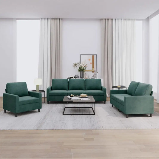 vidaXL 3 Piece Sofa Set with Cushions Dark Green Velvet - Furniture > Sofas