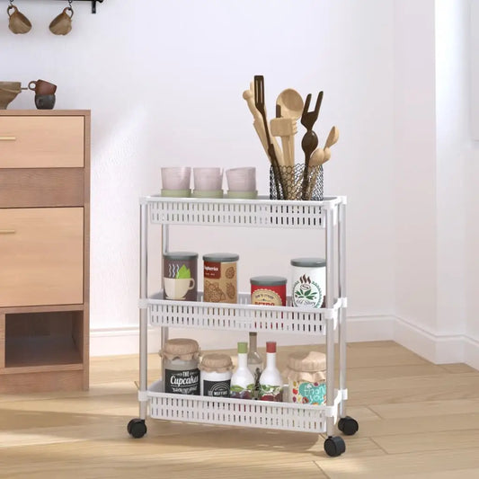vidaXL 3-Tier Storage Trolley Silver and White Aluminum - Home & Garden > Household Supplies > Storage & Organization >