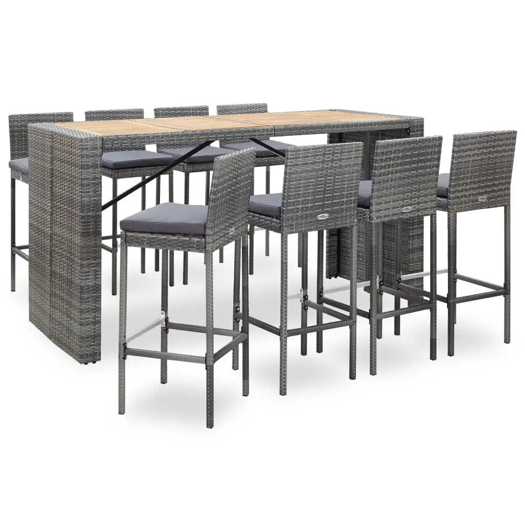 vidaXL 5 Piece Patio Bar Set Poly Rattan and Acacia Wood Black - Gray / 8 - Furniture > Outdoor Furniture > Outdoor