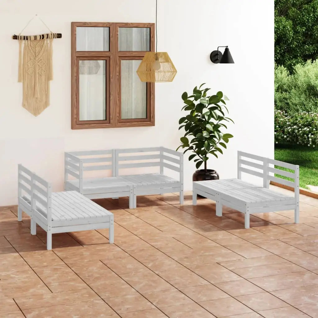 vidaXL 6 Piece Patio Lounge Set Black Solid Pinewood - White - Patio Lounge Set