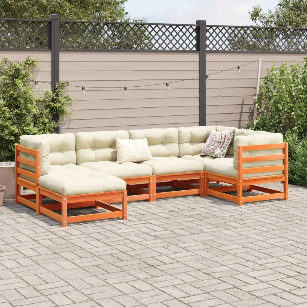 vidaXL 6 Piece Patio Sofa Set with Cushions Wax Brown Solid Wood Pine - Furniture > Outdoor Furniture > Outdoor