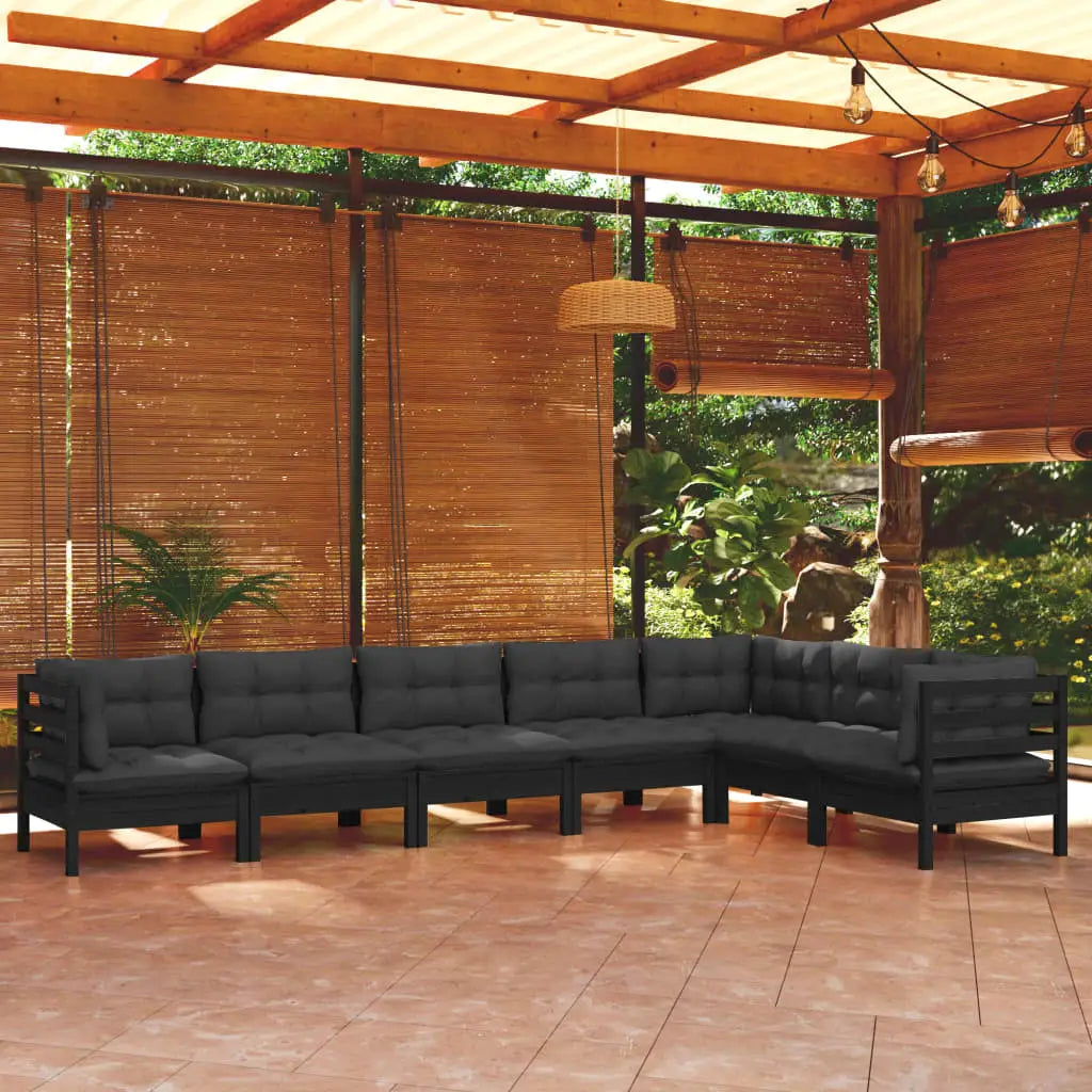 vidaXL 7 Piece Patio Lounge Set with Cream Cushions Solid Pinewood - Brown and cream - Patio Lounge Set