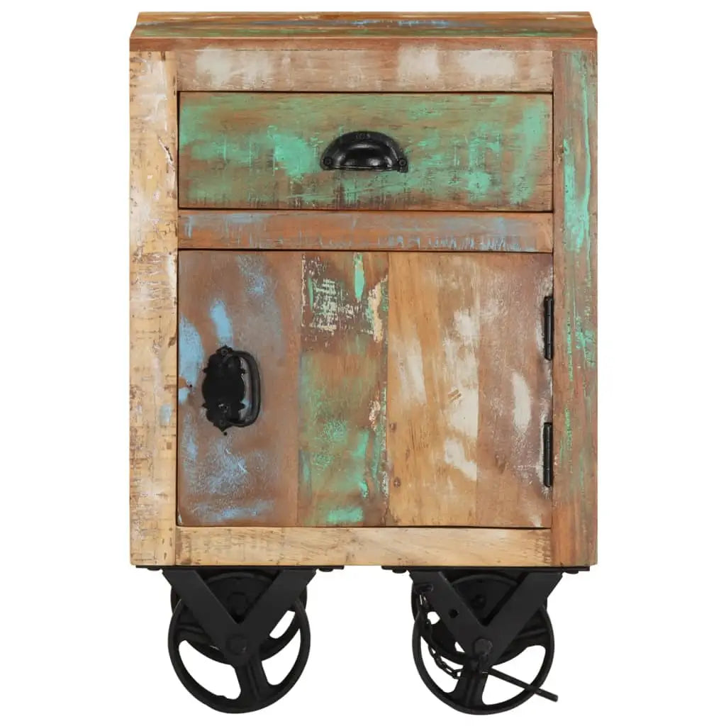 vidaXL Bedside Cabinet with Wheels 15.7’’x11.8’’x22.4’’ Solid Reclaimed Wood - Nightstands