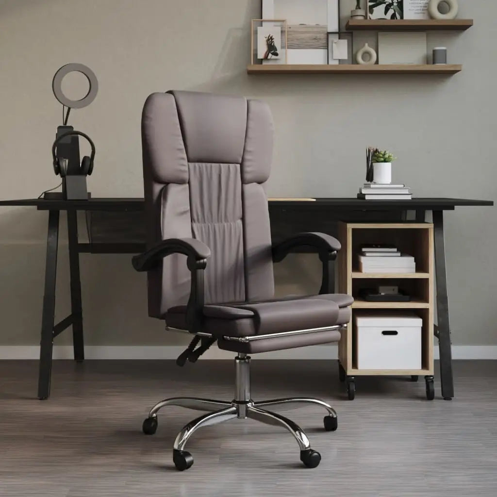 vidaXL Chair Reclining Desk Chair with Wheels for Living Room Faux Leather - Gray - Furniture > Office Furniture >