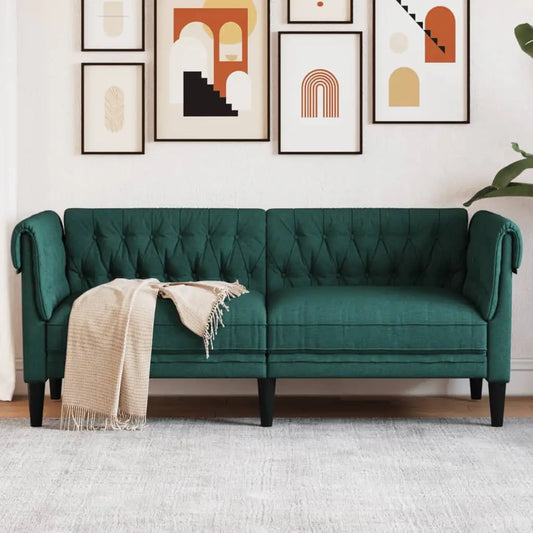 vidaXL Chesterfield Sofa 2-Seater Dark Green Fabric - Furniture > Sofas