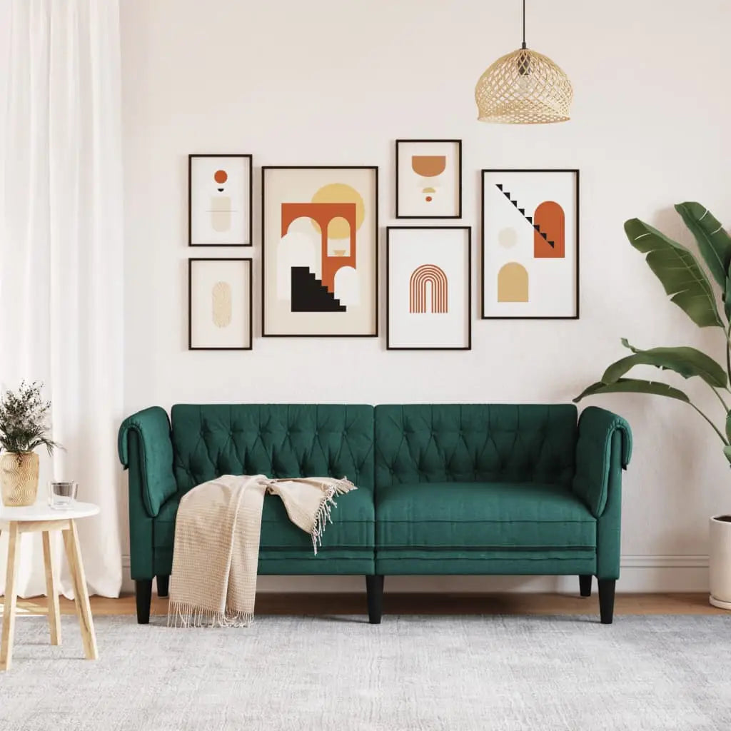 vidaXL Chesterfield Sofa 2-Seater Dark Green Fabric - Furniture > Sofas