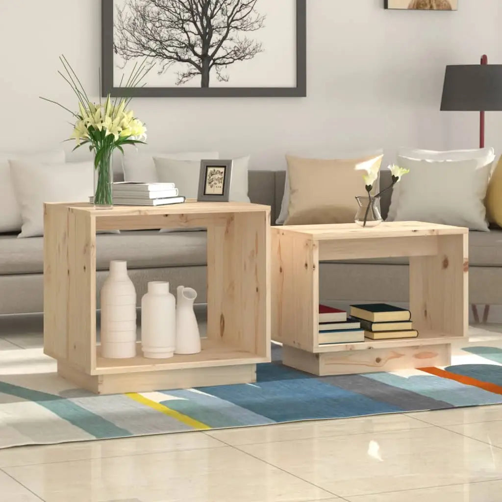 vidaXL Coffee Tables 2 Pcs End Nesting Table for Living Room Solid Wood Pine - Brown - Furniture > Tables > Accent