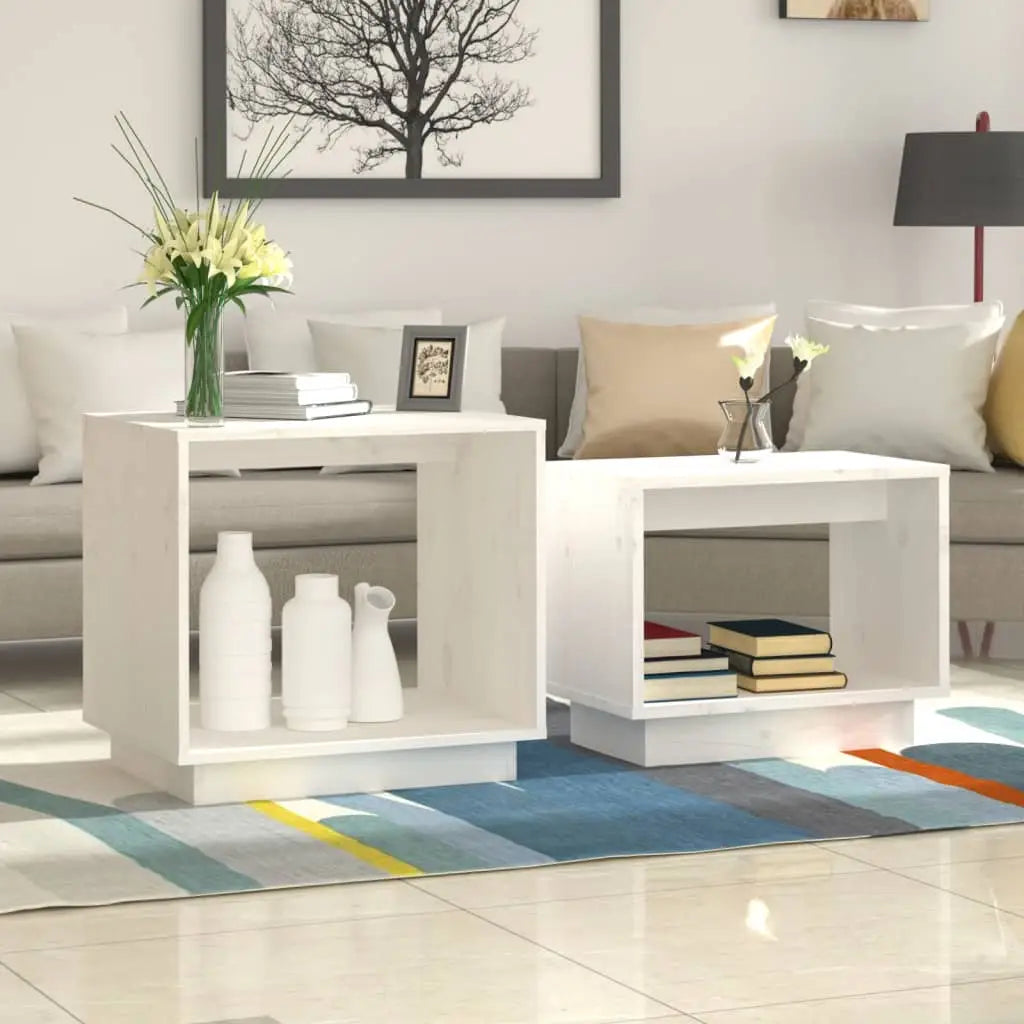 vidaXL Coffee Tables 2 Pcs End Nesting Table for Living Room Solid Wood Pine - White - Furniture > Tables > Accent