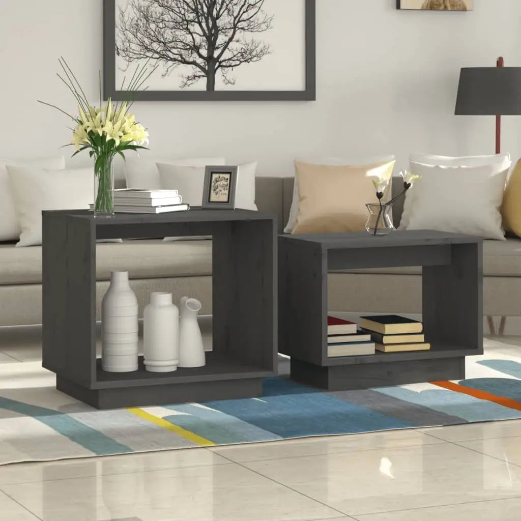 vidaXL Coffee Tables 2 Pcs End Nesting Table for Living Room Solid Wood Pine - Gray - Furniture > Tables > Accent