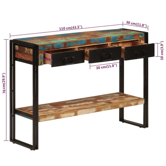 vidaXL Console Table 43.3’’x11.8’’x29.9’’ Solid Wood Reclaimed - Furniture > Tables > Accent Tables > End Tables