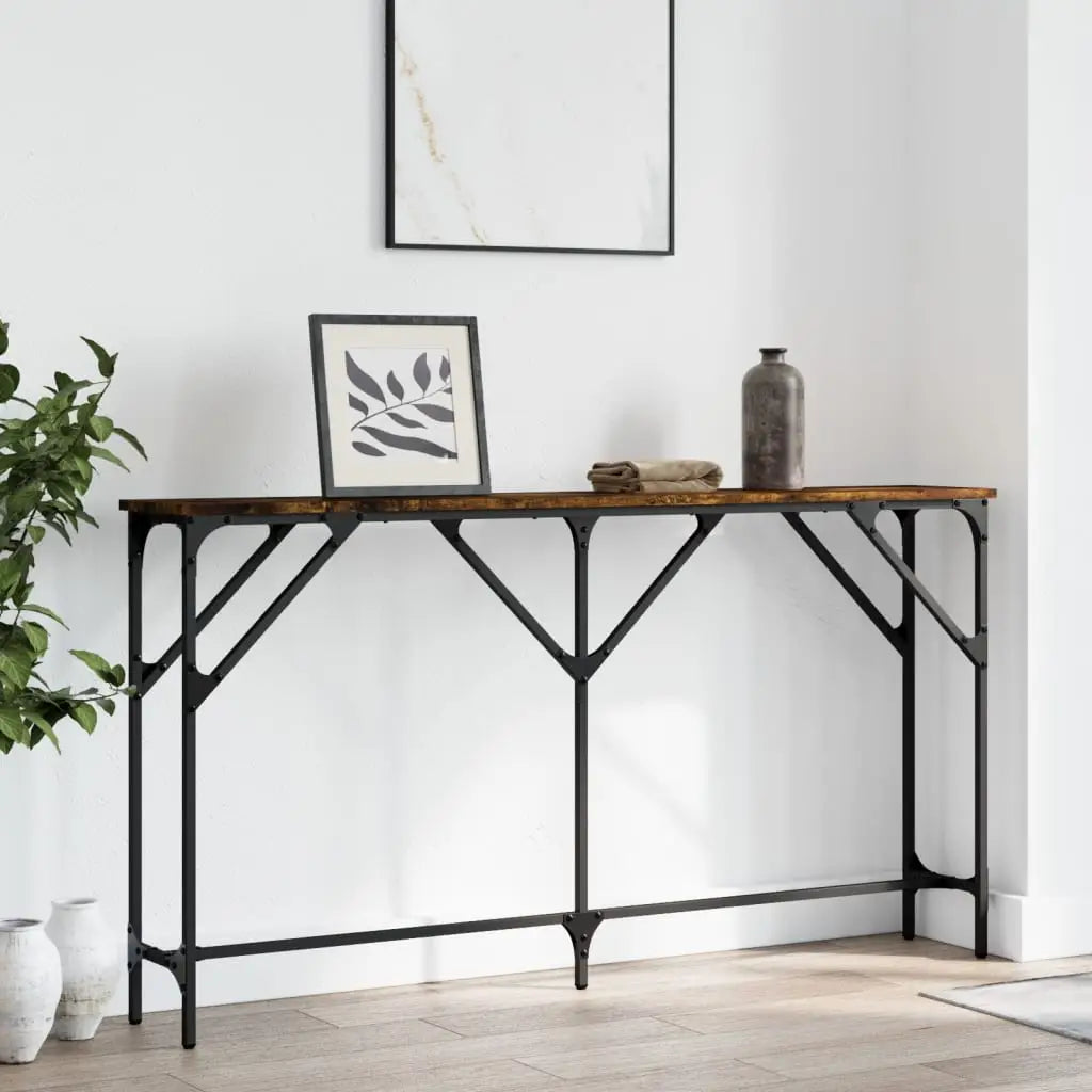 vidaXL Console Table Storage Side Sofa Desk for Living Room Engineered Wood - Smoked oak / 55.1’’ x 9.1’’ x 29.5’’/ 1