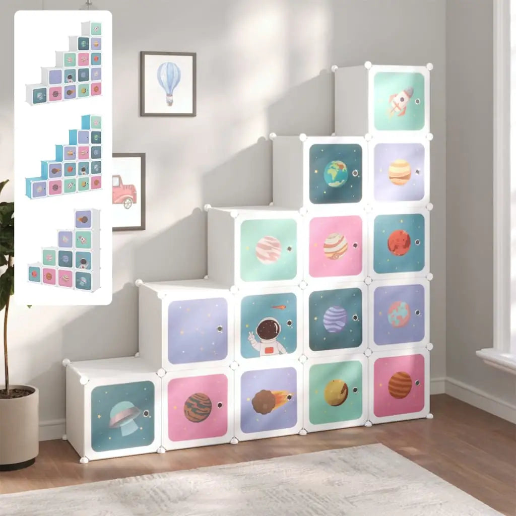 vidaXL Cube Storage Cabinet for Kids with 15 Cubes White PP - White / 155 x 31.5 x 154 cm/ 1 pcs/ piece - Home & Garden