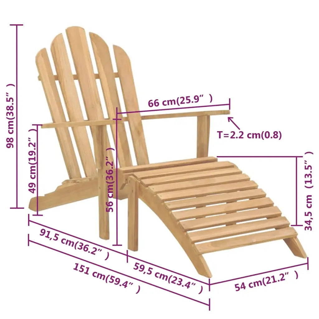 vidaXL Folding Adirondack Chair Patio Lawn Chair with Footrest Solid Wood Teak - Outdoor Chair