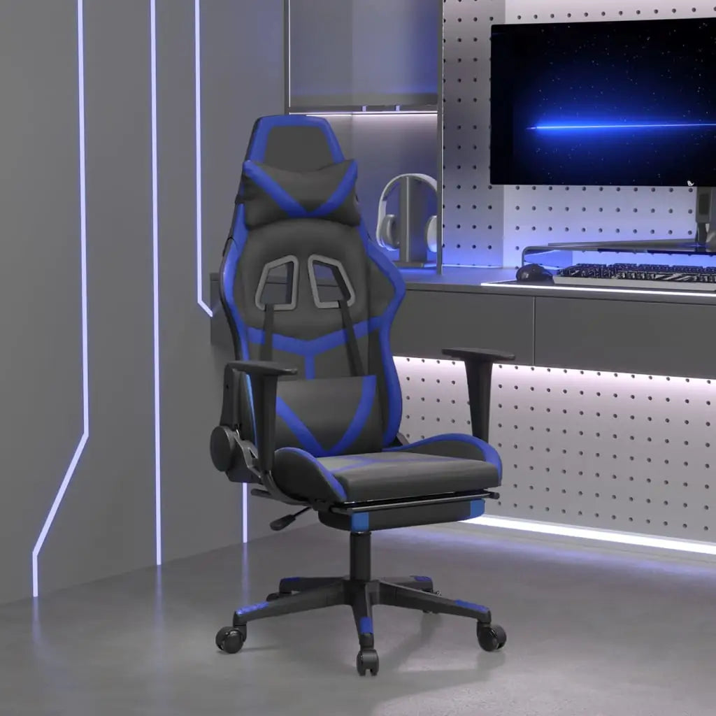 vidaXL Gaming Chair with Footrest Black and Blue Faux Leather - Furniture > Chairs > Gaming Chairs