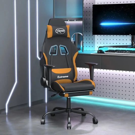 vidaXL Gaming Chair with Footrest Black and Orange Fabric - Furniture > Chairs > Gaming Chairs