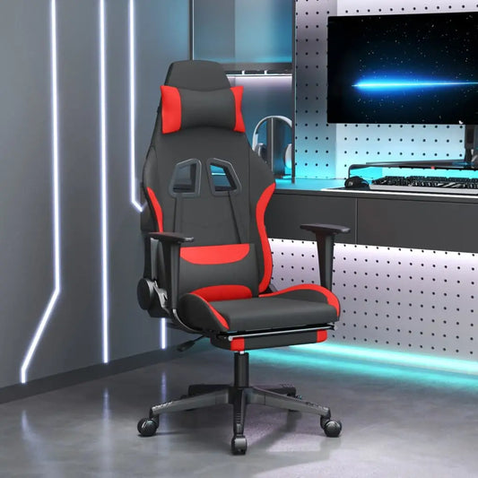 vidaXL Gaming Chair with Footrest Black and Red Fabric - Furniture > Chairs > Gaming Chairs