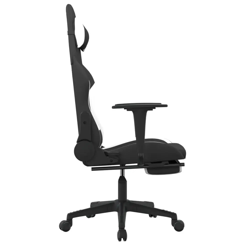 vidaXL Gaming Chair with Footrest Black and White Fabric - Furniture > Chairs > Gaming Chairs