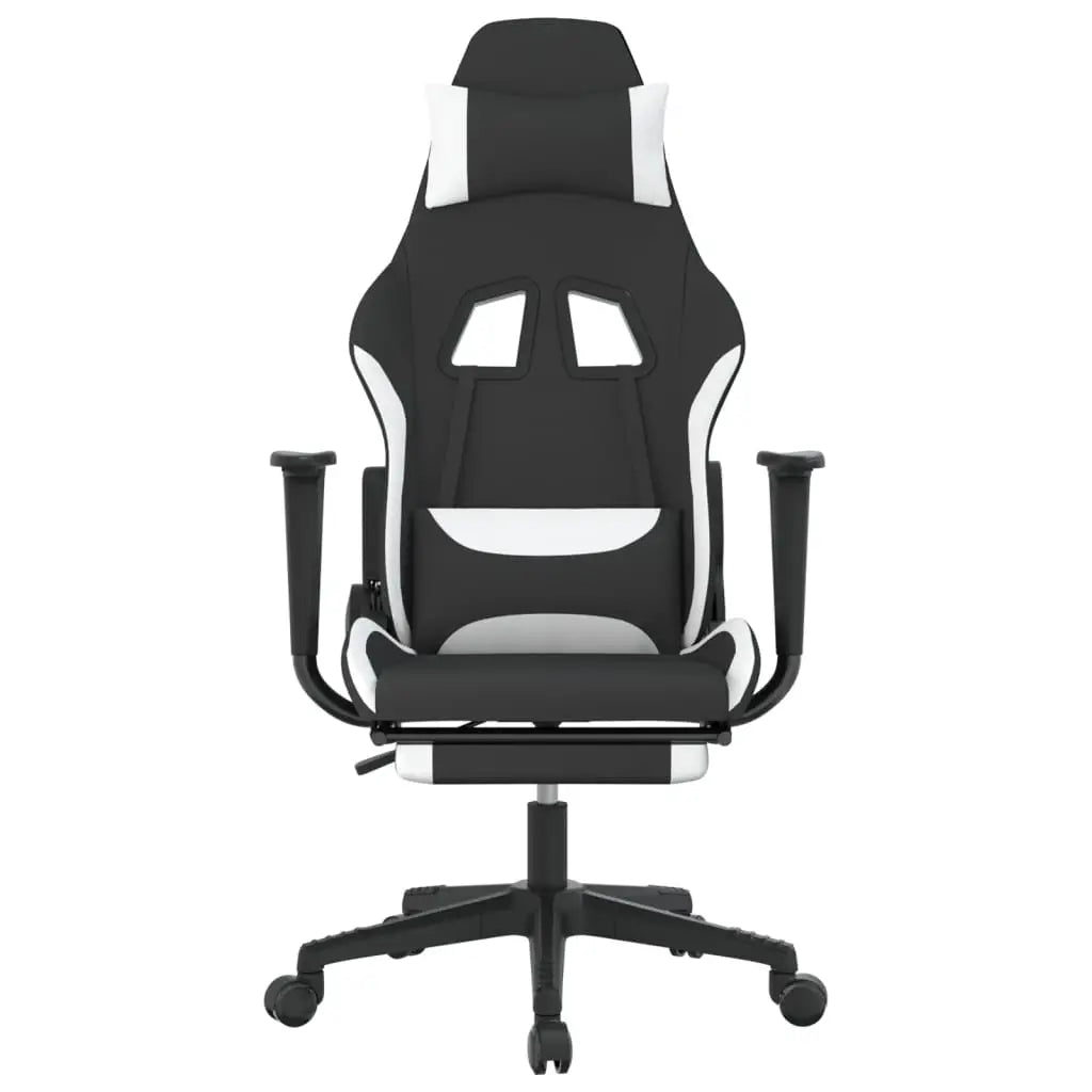 vidaXL Gaming Chair with Footrest Black and White Fabric - Furniture > Chairs > Gaming Chairs