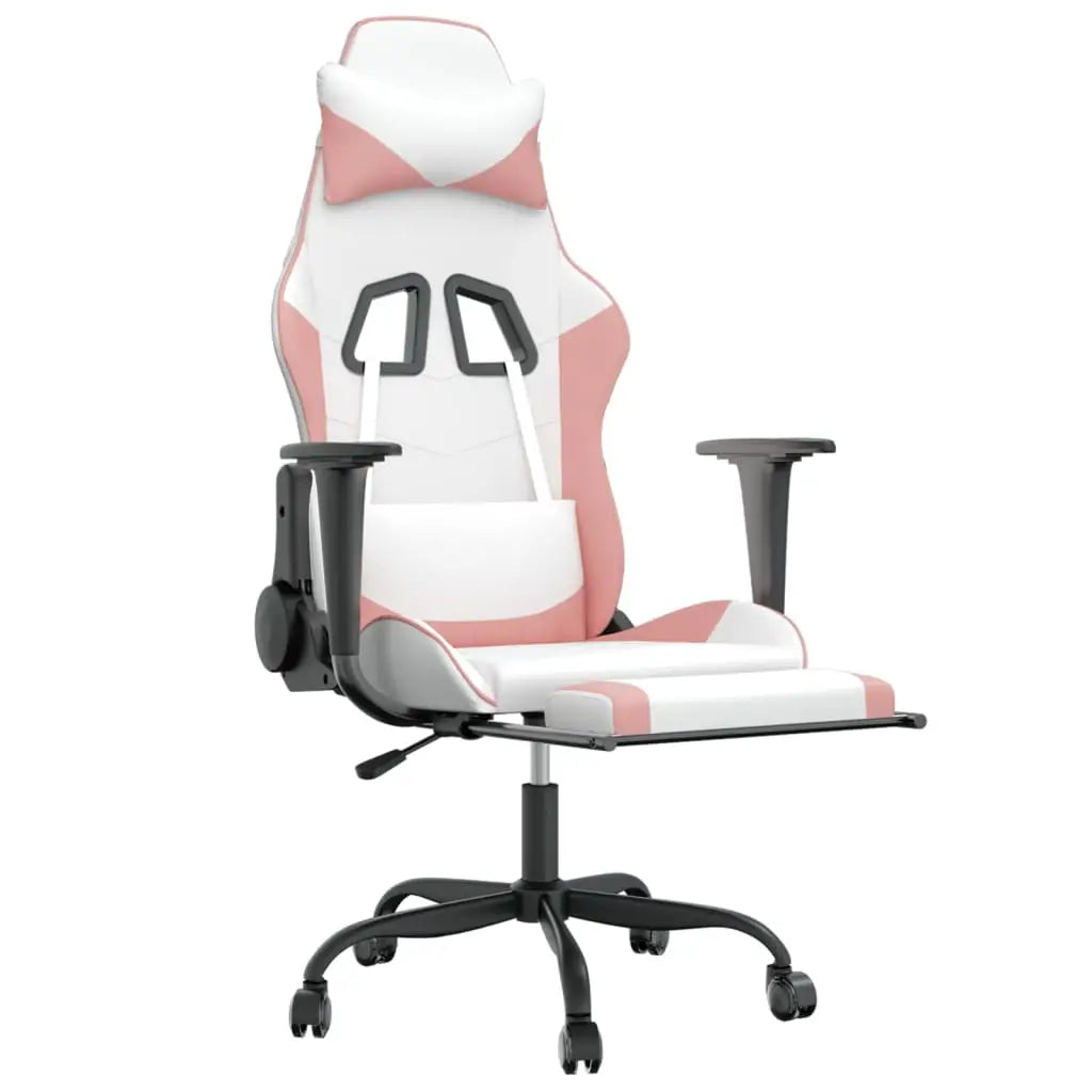 vidaXL Gaming Chair with Footrest White and Pink Faux Leather - Furniture > Chairs > Gaming Chairs