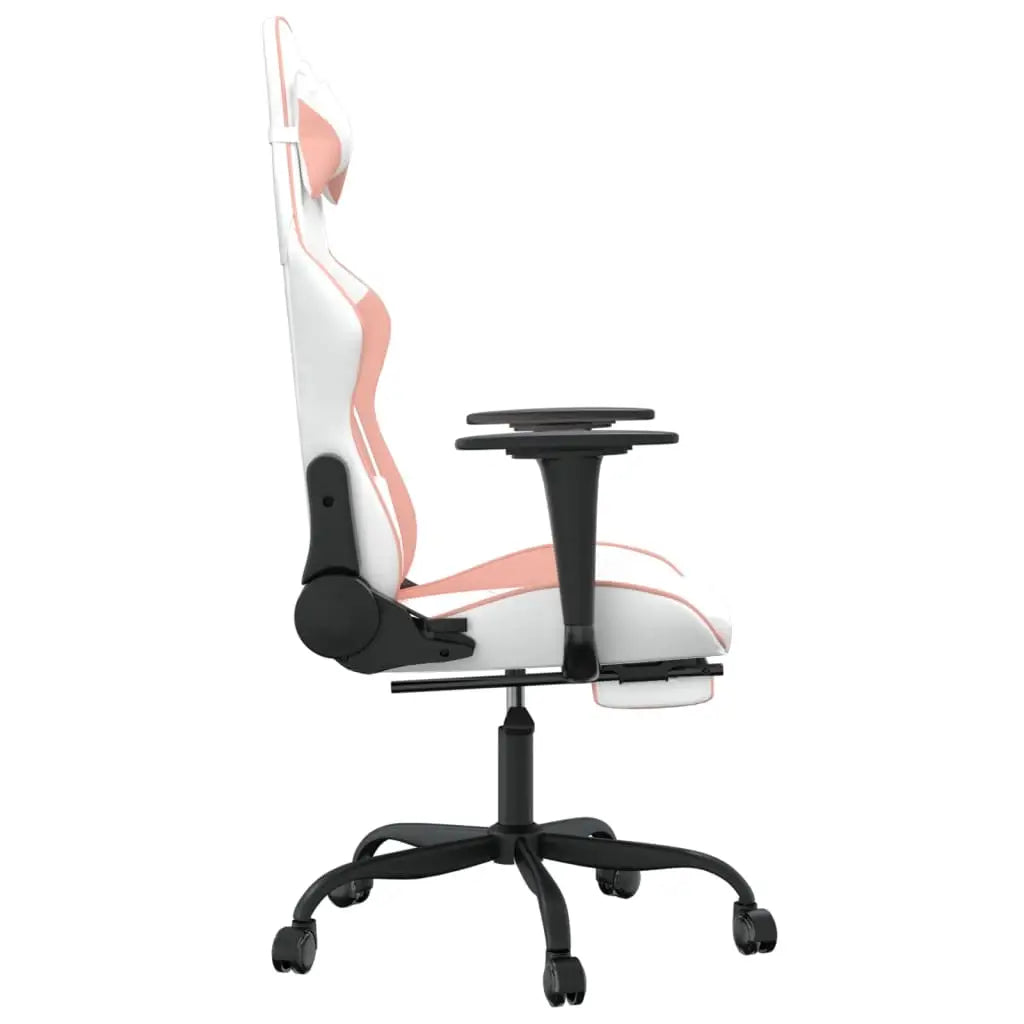vidaXL Gaming Chair with Footrest White and Pink Faux Leather - Furniture > Chairs > Gaming Chairs