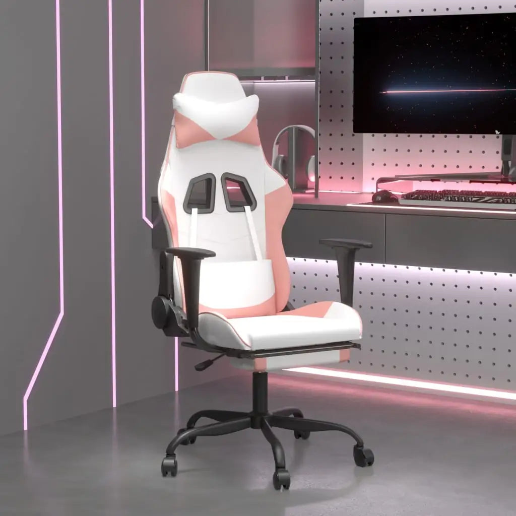 vidaXL Gaming Chair with Footrest White and Pink Faux Leather - Furniture > Chairs > Gaming Chairs