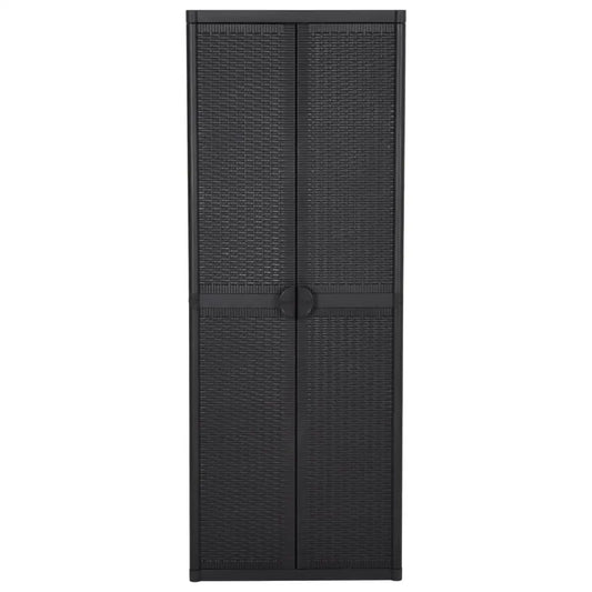 vidaXL Garden Storage Cabinet Black 25.6’’x17.7’’x67.7’’ PP Rattan - Furniture > Cabinets & Storage > Storage Cabinets